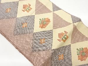 手織り紬菱に抽象模様織出し名古屋帯